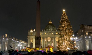 Vatican lights Christmas tree and Nativity scene in St. Peter's Square