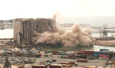 Beirut's blast-damaged grain silos partially collapse