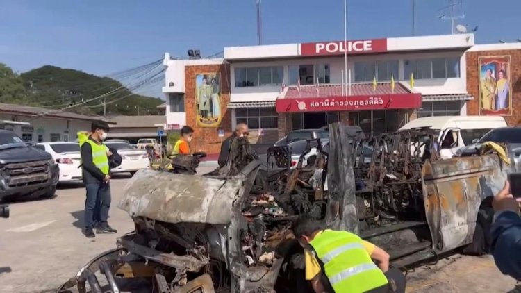 Two children among 11 burned to death in Thai van crash