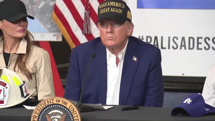 Trump tours fire-hit California neighborhood